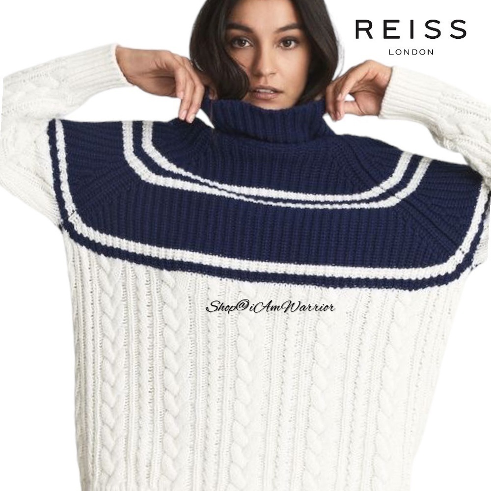 Reiss NWT colorblock stripe chunky cable knit fisherman sweater *shop@iamwarrior - Picture 4 of 14